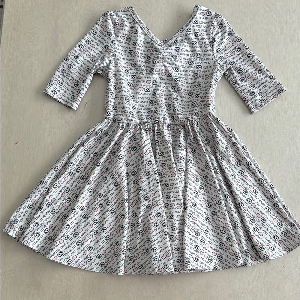 Dotdot Smile- Ballerina Fit and Flare Dress in White with valentine’s pattern🖤🩷🤍